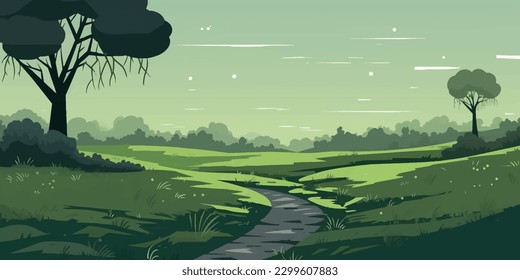 Tranquil Trail Through Verdant Forest and Meadow