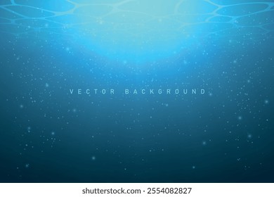 Tranquil underwater background featuring soft blue light rays, bubbles, and floating particles