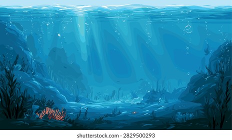 Tranquil Underwater Ocean Scene with Sunlight Rays and Coral Reef