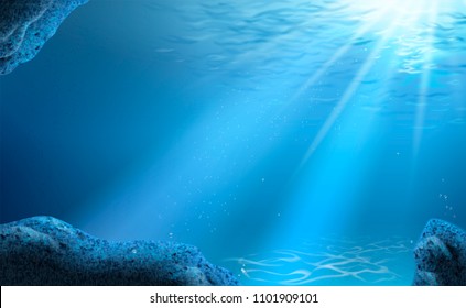 Tranquil underwater scene with sunlight in 3d illustration