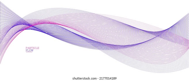 Tranquil vector abstract background with wave of flowing particles, easy and soft smooth curve lines dots in motion, airy and relaxing illustration.