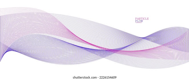 Tranquil vector abstract background with wave of flowing particles, easy and soft smooth curve lines dots in motion, airy and relaxing illustration.