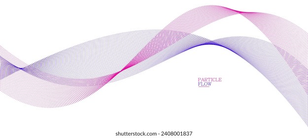 Tranquil vector abstract background with wave of flowing particles, easy and soft smooth curve lines dots in motion, airy and relaxing illustration.