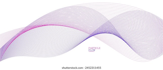 Tranquil vector abstract background with wave of flowing particles, easy and soft smooth curve lines dots in motion, airy and relaxing illustration.