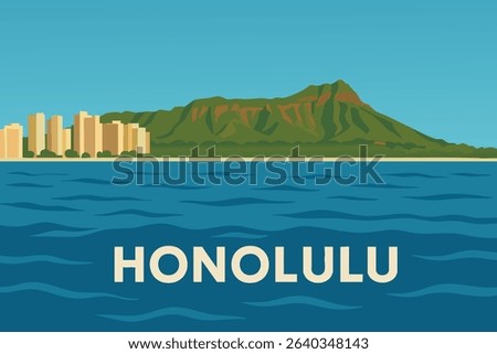 A tranquil view from a boat on the water with Honolulu’s Diamond Head in the background, offering a perfect mix of beach life, vibrant city skyline, and natural beauty.