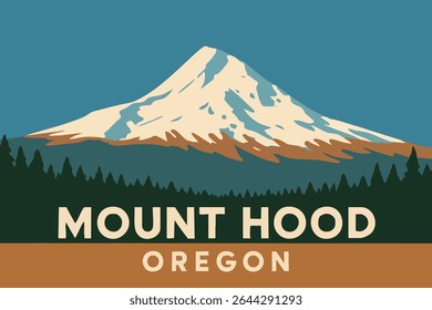 A tranquil view of Mount Hood, Oregon, where snow-covered peaks rise above the lush green forests, offering a peaceful, serene landscape perfect for outdoor enthusiasts and nature lovers
