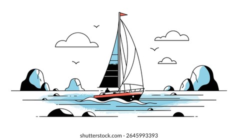 Tranquil Voyage Sailboat Gliding On The Sea Smooth Waters
