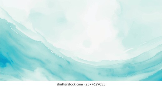 Tranquil Water Wave Background Featuring a Beautiful Watercolor Texture in Soft Shades of Blue and Green, Perfect for Elegant and Calm Ocean-Themed Visual Design Work.
