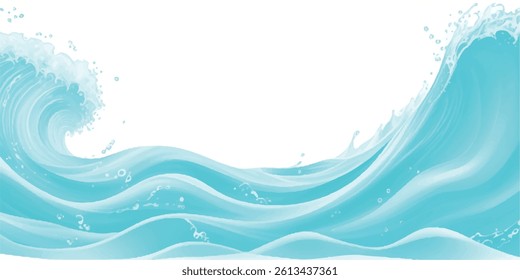 Tranquil Water Wave Background Featuring a Beautiful Watercolor Texture in Soft Shades of Blue and Green, Perfect for Elegant and Calm Ocean-Themed Visual Design Work.
