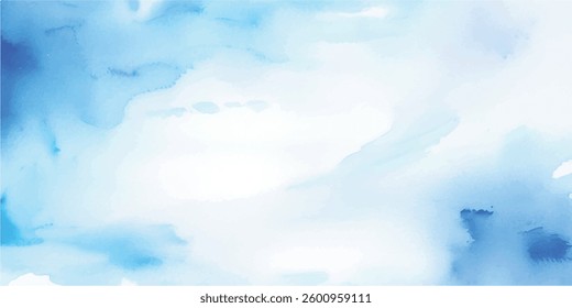 Tranquil Watercolor Illustration in Soft Sky Blue, Gently Hand-Painted onto White Wet Paper, Forming a Textured Canvas Full of Lush, Flowing Brush Strokes and a Calming Aquarelle Finish.
