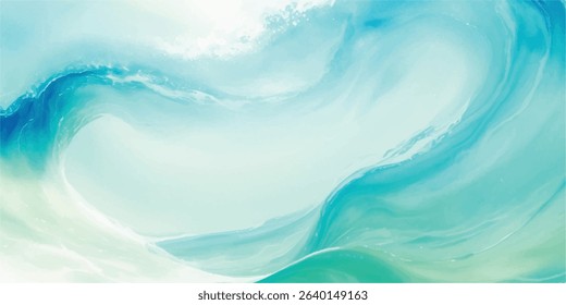 Tranquil watercolor sea texture featuring light blue and green hues. Hand-painted abstract art perfect for backgrounds, invitations, and creative projects.
