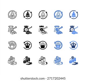 Ruhig, Reichtum, Entspannt, Profit mehrere Stil-Icon-Set.