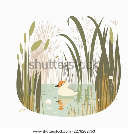 A tranquil wetland with cattails, waterfowl, and hidden channels