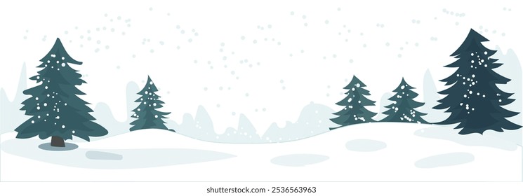 Paisagem tranquila de inverno com árvores cobertas de neve e neve suave em um fundo claro. Ilustração vetorial