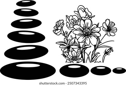 Tranquil Zen Stones and Flowers – Serene Art Print