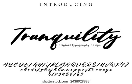 Tranquility Font Pincel elegante pintado en mayúsculas letras vectoriales, alfabeto, tipo de letra