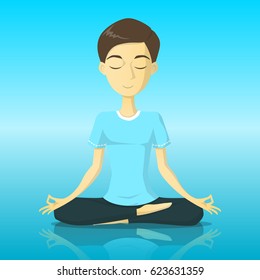 a tranquility man in yoga pose meditation vector illustration