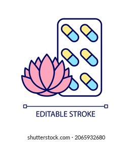 Tranquilizing supplements RGB color icon. Stress relieving complementary medicine. Nervousness reducing. Pills for peaceful rest. Isolated vector illustration. Simple filled line drawing