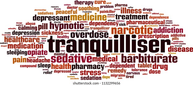 Tranquilliser word cloud concept. Vector illustration