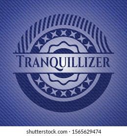 Tranquillizer emblem with denim texture. Vector Illustration. Detailed.