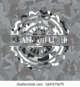 Tranquillizer grey camouflaged emblem. Vector Illustration.