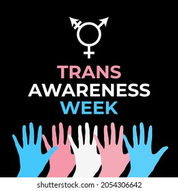 Trans Awareness Week Typography Poster With Transgender Symbol. LGBT Community Holiday Celebrate On Second Week Of November. Vector Template For Banners, Signs, Logo Design, Card, Etc.