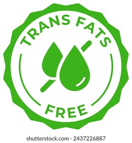 Trans fat free label. Zero trans fat vector icon. Green logo, symbol, badge, tag or emblem isolated. Low cholesterol isolated illustration for stamp, seal, sticker or tag