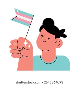 Homem trans orgulhosamente segurando a bandeira transgênero
