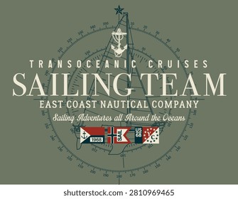 Trans oceanic cruises sailing team vintage vector print for boy man marine wear t shirt sweatshirt