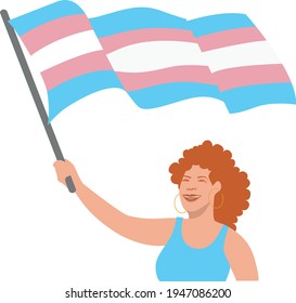 Trans person with a trans flag, celebrating and proud. Vector. Flat illustration. 