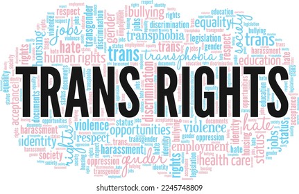 Trans Rights word cloud conceptual design isolated on white background.