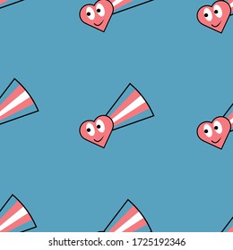 Trans seamless pattern with cute cartoon hearts and LGBT pride flags. Transgender vector background