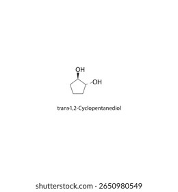 estrutura esquelética de trans-1,2-ciclopentanodiol. Ilustração esquemática do composto de diol. Diagrama simples, fórmula química.