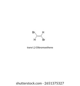 estrutura esquelética de trans-1,2-dibromoeteno. Ilustração esquemática do composto alquênico halogenado. Diagrama simples, fórmula química.