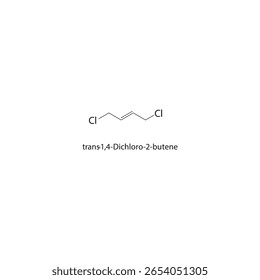 Estrutura esquelética do trans-1,4-dicloro-2-buteno. ilustração esquemática do composto alquênico de halogêneo. Diagrama simples, fórmula química.