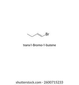 trans-1-Bromo-1-butene skeletal structure. Brominated Alkene compound schematic illustration. Simple diagram, chemical formula.