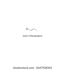 estrutura esquelética de trans-1-cloropropeno. Ilustração esquemática do composto alquênico halogenado. Diagrama simples, fórmula química.