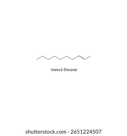 estrutura esquelética trans-2-deceno. Ilustração esquemática do composto de alqueno. Diagrama simples, fórmula química.