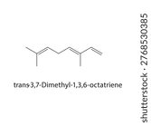 trans-3,7-Dimethyl-1,3,6 octatriene skeletal structure. triene compound schematic illustration. Simple diagram, chemical formula.