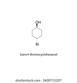 trans-4-Bromocyclohexanol skeletal structure. Brominated Alcohol compound schematic illustration. Simple diagram, chemical formula.