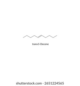 estrutura esquelética trans-5-deceno. Ilustração esquemática do composto de alqueno. Diagrama simples, fórmula química.