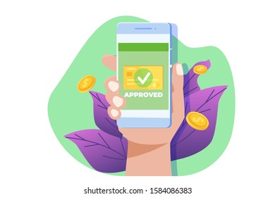 Transaction approved, financial transactions,  non-cash payment, monetary currency, payment NFC  concept.  Vector illustration.