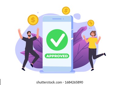 Transaction approved, financial transactions, non-cash payment, monetary currency, payment NFC concept.  Illustration.