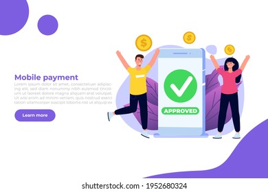 Transaction approved, financial transactions, non-cash payment, monetary currency, payment NFC concept. Vector Illustration.