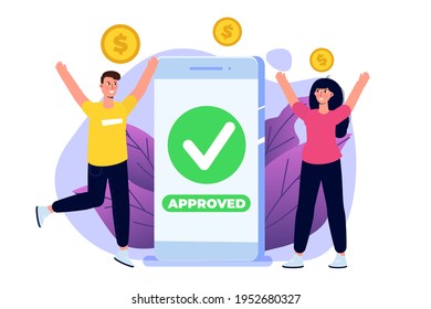Transaction approved, financial transactions, non-cash payment, monetary currency, payment NFC concept. Vector Illustration.