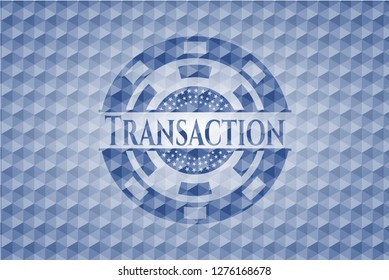 Transaction blue hexagon emblem.