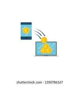 Transaction Concept. Transaction Concept with Euro Coins Vector Flat Icon Isolated on White Background.