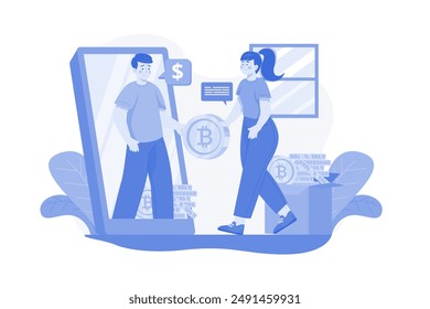 Transaction In Cryptocurrency Illustration concept on a white background