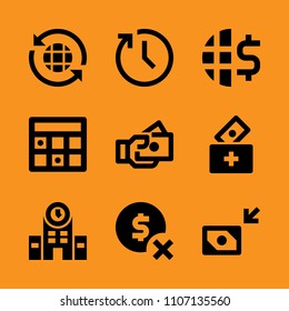 transaction, deadline, minute and network icon set. Vector illustration for web and design.