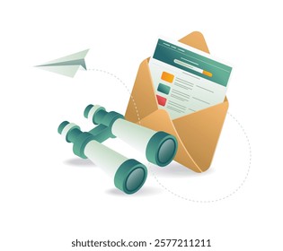 Transaction email analysis telescope concept illustration
